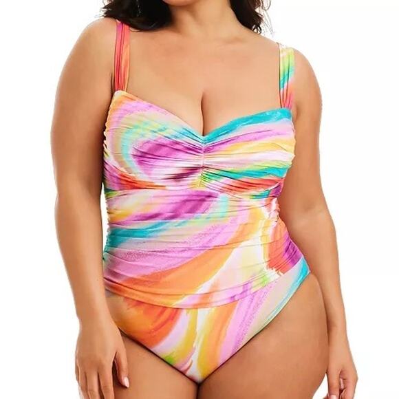 Bleu Rod Beattie Colorful Ruched One Piece Women’s Plus Size 16W NWT - Picture 1 of 7